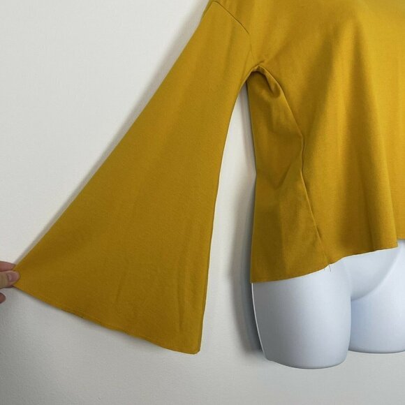 TopShop Mustard Yellow Bell Sleeve Open Back Raw Hem - Picture 2 of 6